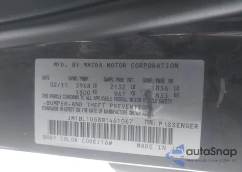 2011 Mazda Mazda3 I Sport z USA, uszkodzony, nr VIN JM1BL1UG8B1461067